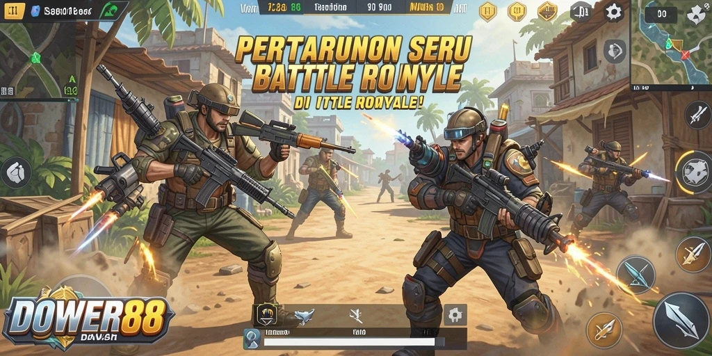 Screenshot DOWER88 menampilkan aksi seru dalam pertarungan Battle Royale.