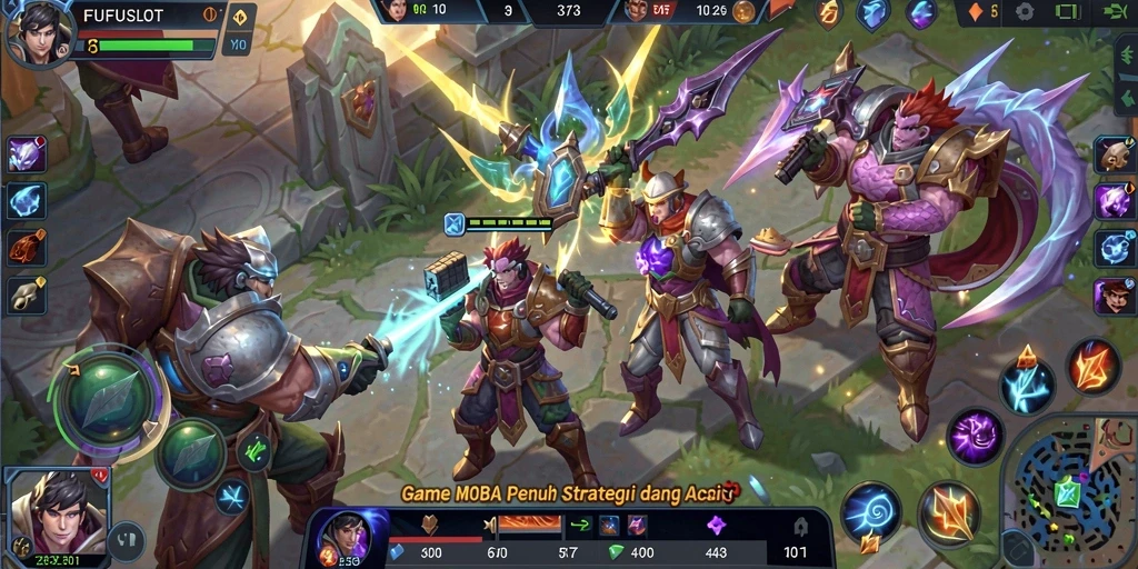 Screenshot gameplay FUFUSLOT dengan aksi seru di arena MOBA.