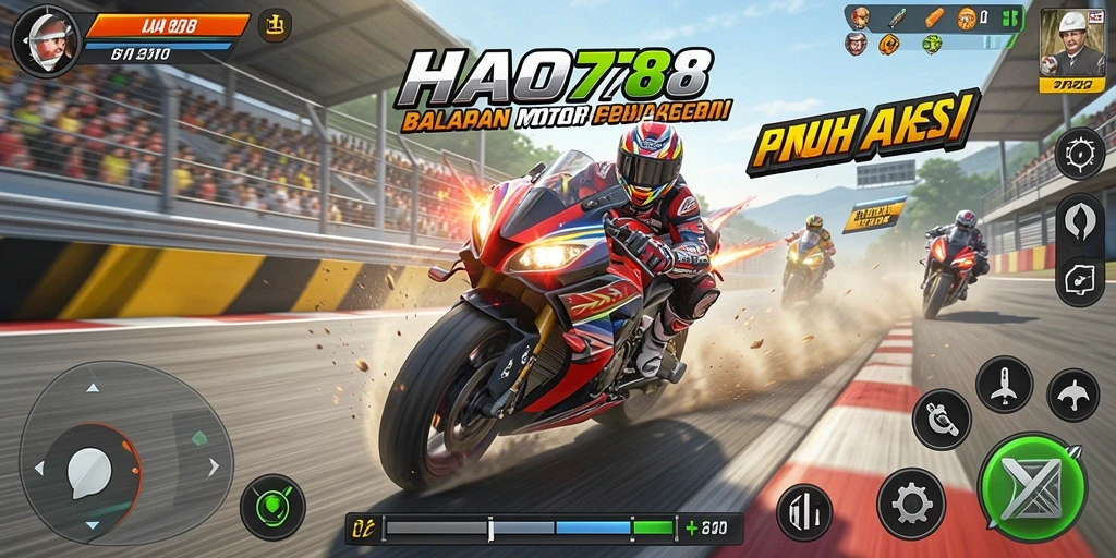 Gameplay menarik HAO788 dengan balapan motor yang cepat.