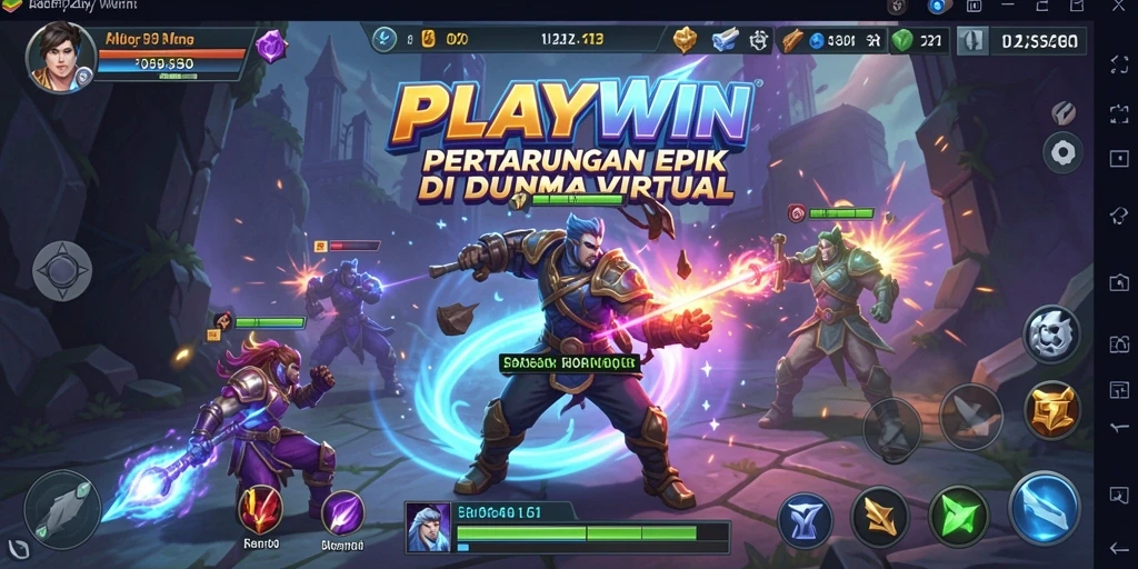 Tampilan gameplay <strong>PLAYWIN</strong> dengan pertarungan epic dan karakter menarik.