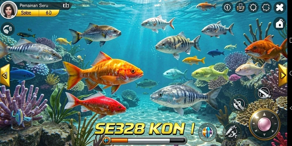Tangkapan layar SE328 menunjukkan aksi menembak ikan dengan grafis yang luar biasa.