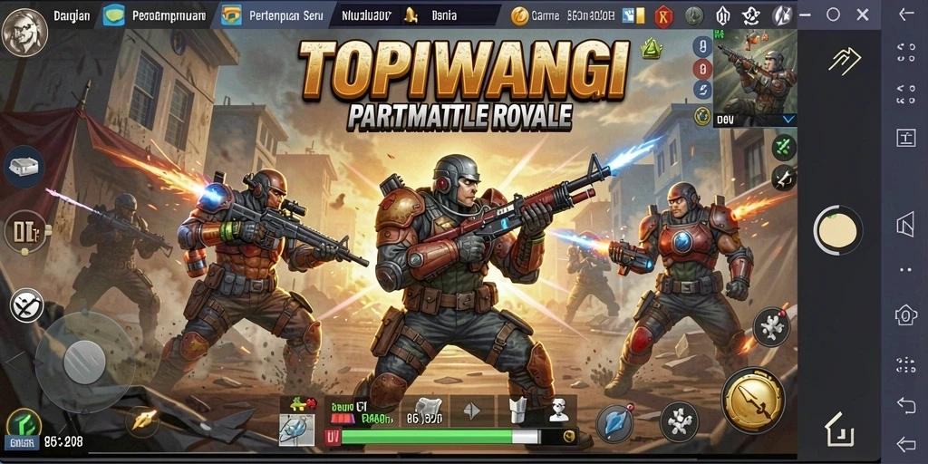 Gameplay seru dalam <strong>TOPIWANGI</strong> Battle Royale dengan aksi menegangkan.